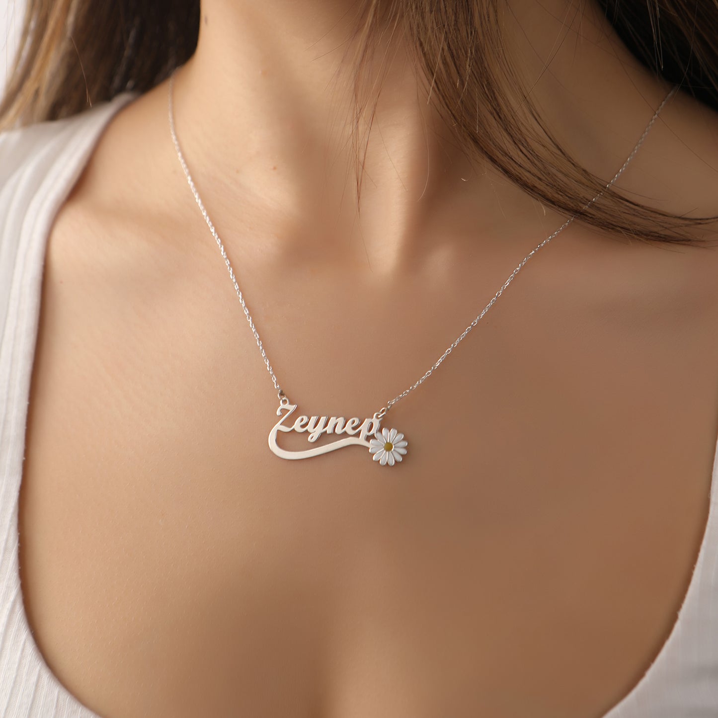 925 Ayar Gümüş Kişiye Özel Papatya Tasarımlı Kolye