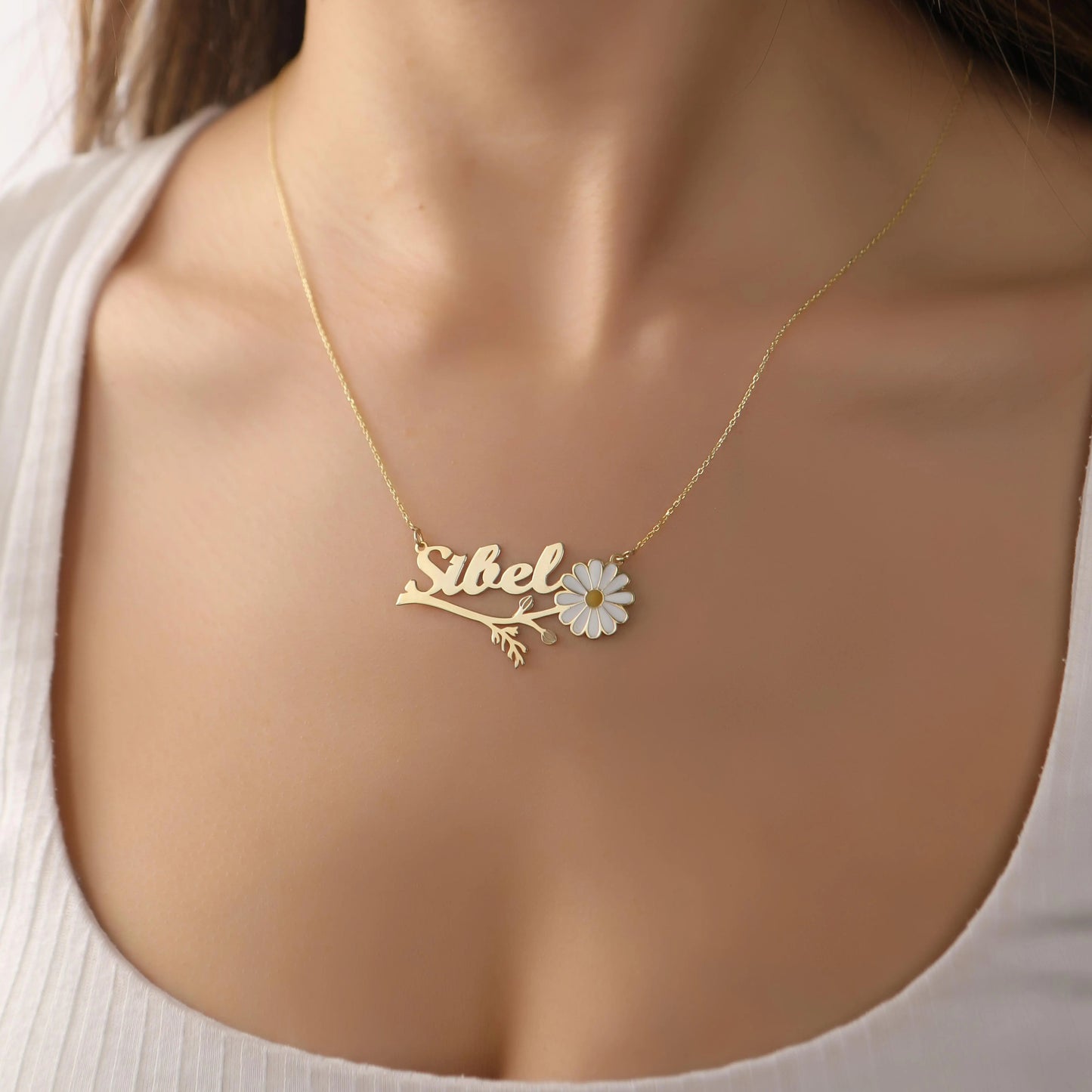 925 Ayar Gümüş Kişiye Özel Papatya Tasarımlı Kolye