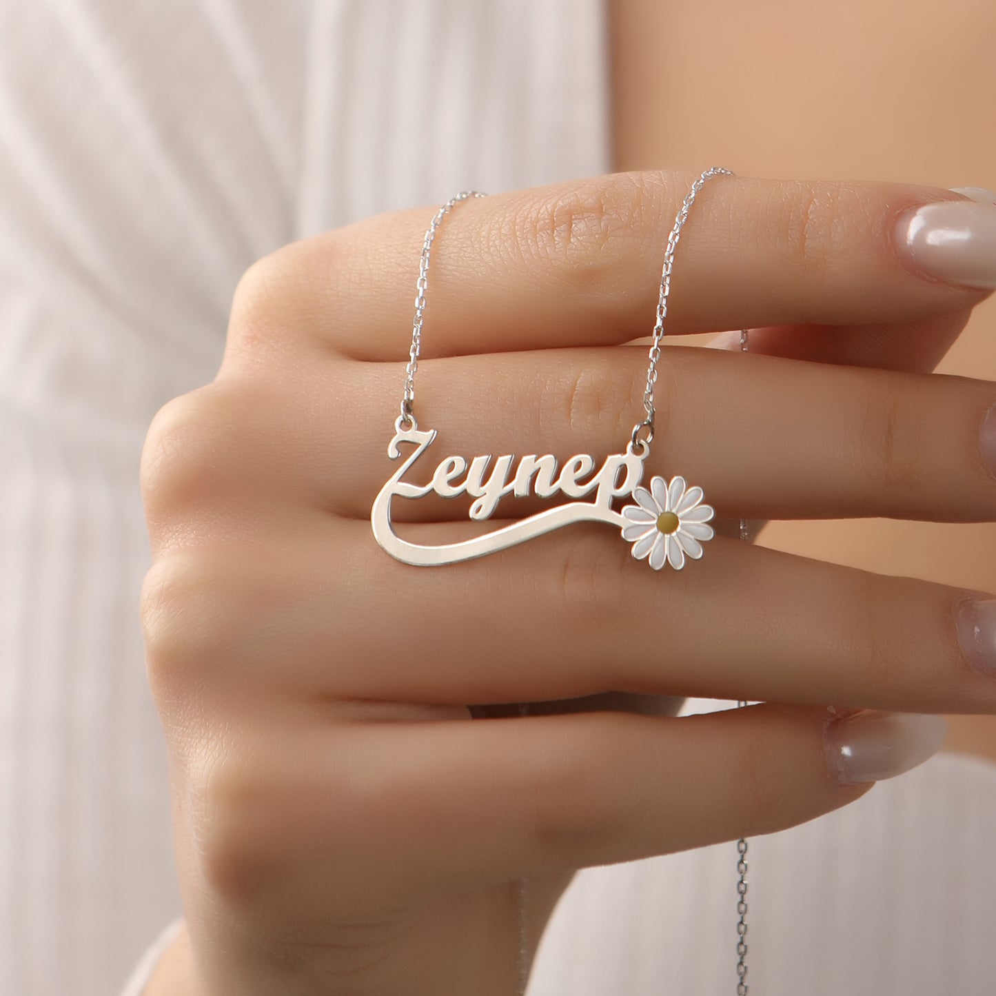 925 Ayar Gümüş Kişiye Özel Papatya Tasarımlı Kolye