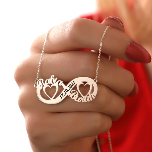 925 Ayar Gümüş Kişiye Özel Sonsuzluk İsim ve Tarih Kolye