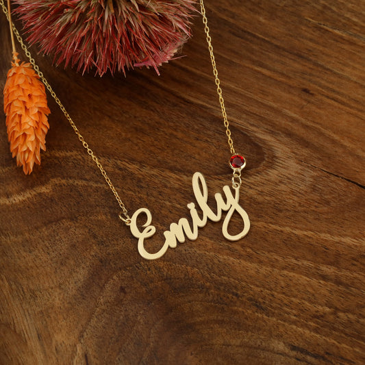 925 Ayar Gümüş Kişiye Özel Doğum Taşlı İsim Kolye