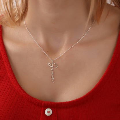 925 Ayar Gümüş Kişiye Özel Dik İmza Tasarımlı Kolye