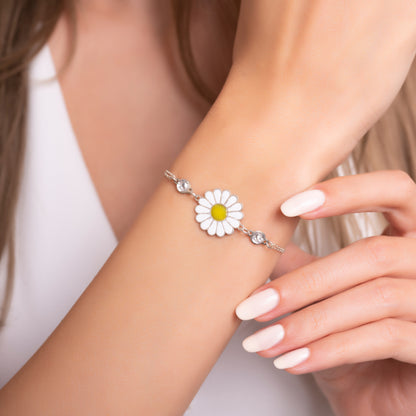 925 Ayar Gümüş Zirkon Taşlı Papatya Tasarımlı Bileklik