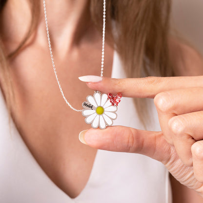 925 Ayar Gümüş Kişiye Özel Kelebek Detaylı Papatya Kolye