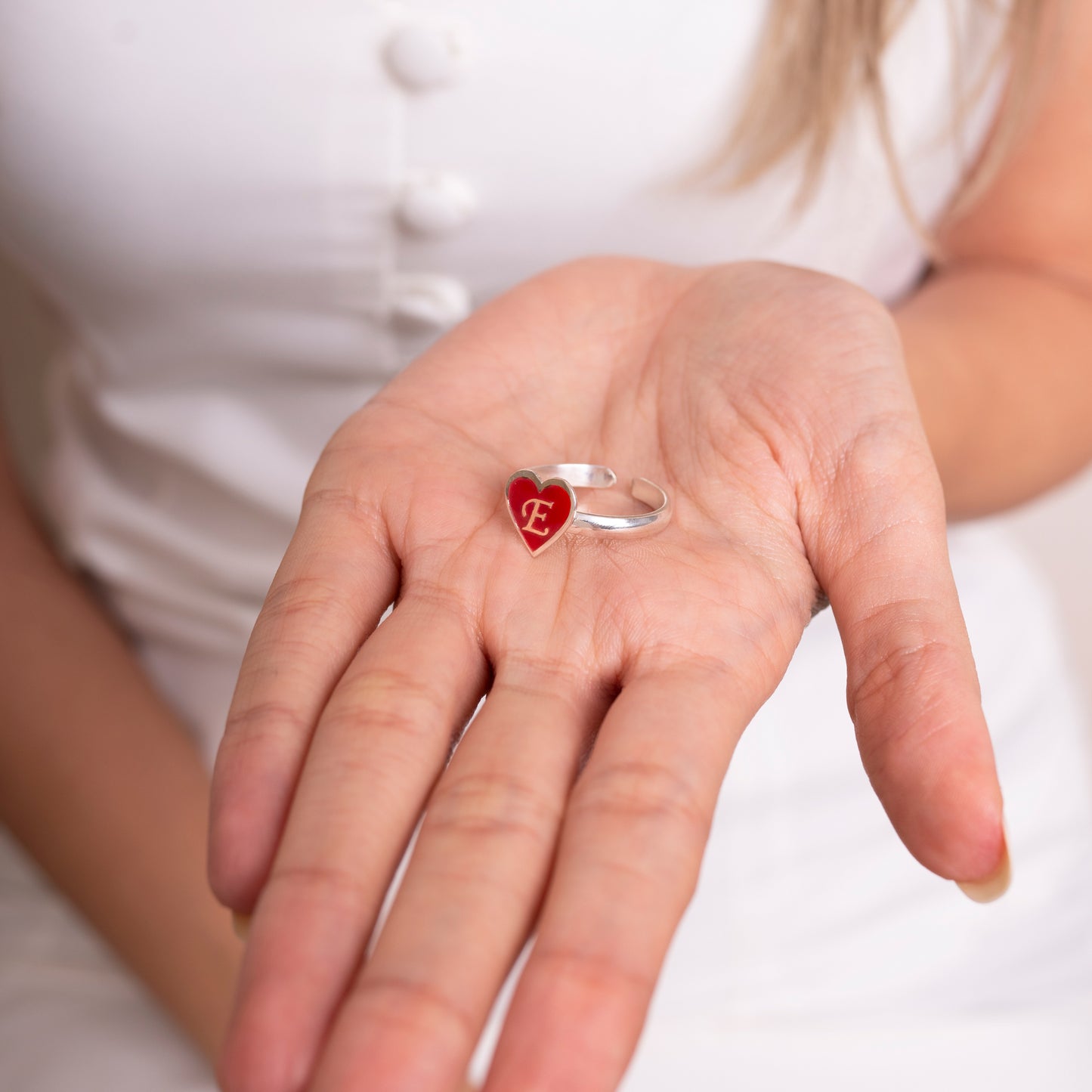 925 Ayar Gümüş Ayarlanabilir Kişiye Özel Harfli Kalpli Yüzük