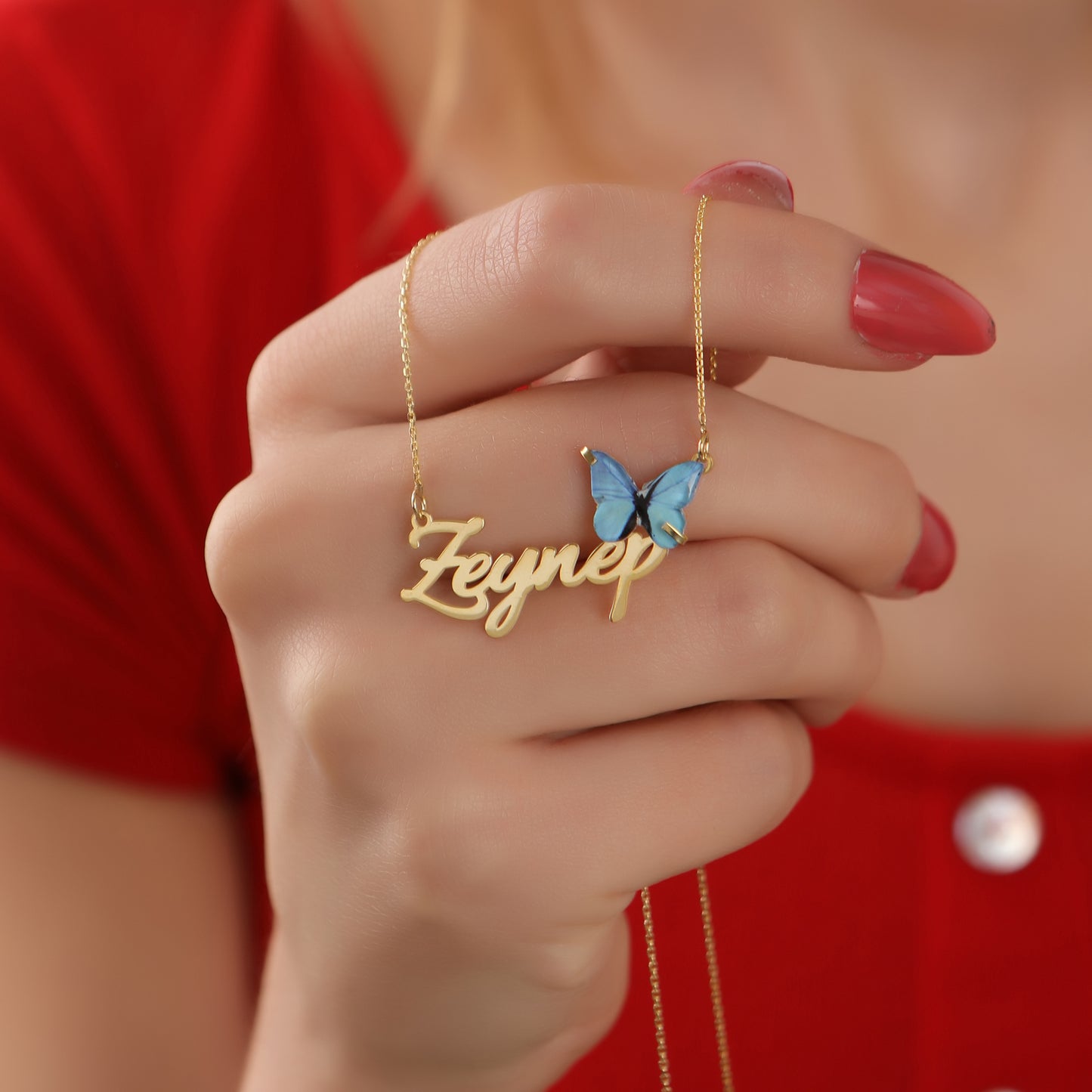 925 Ayar Gümüş Kişiye Özel Kelebek Tasarımlı Kolye