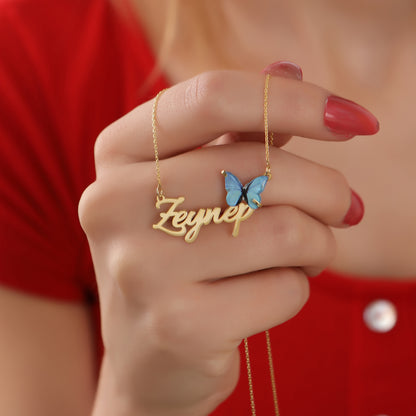 925 Ayar Gümüş Kişiye Özel Kelebek Tasarımlı Kolye