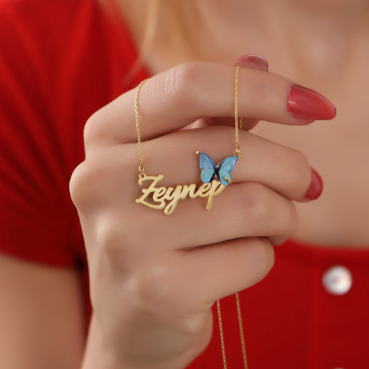 925 Ayar Gümüş Kişiye Özel Kelebek Tasarımlı Kolye