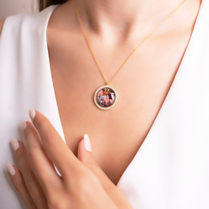 925 Ayar Gümüş Kişiye Özel Zirkon Taşlı Fotoğraf Kolye