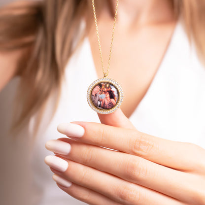 925 Ayar Gümüş Kişiye Özel Zirkon Taşlı Fotoğraf Kolye