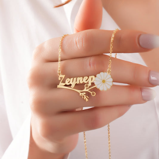 925 Ayar Gümüş Kişiye Özel Papatya Tasarımlı Kolye