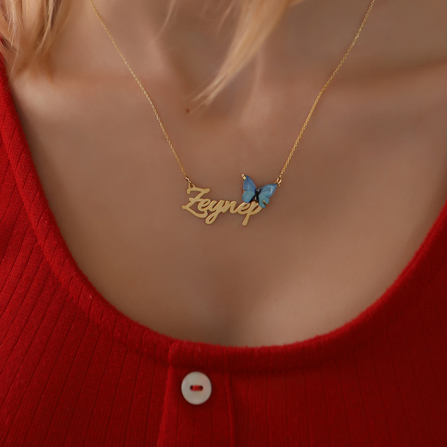 925 Ayar Gümüş Kişiye Özel Kelebek Tasarımlı Kolye