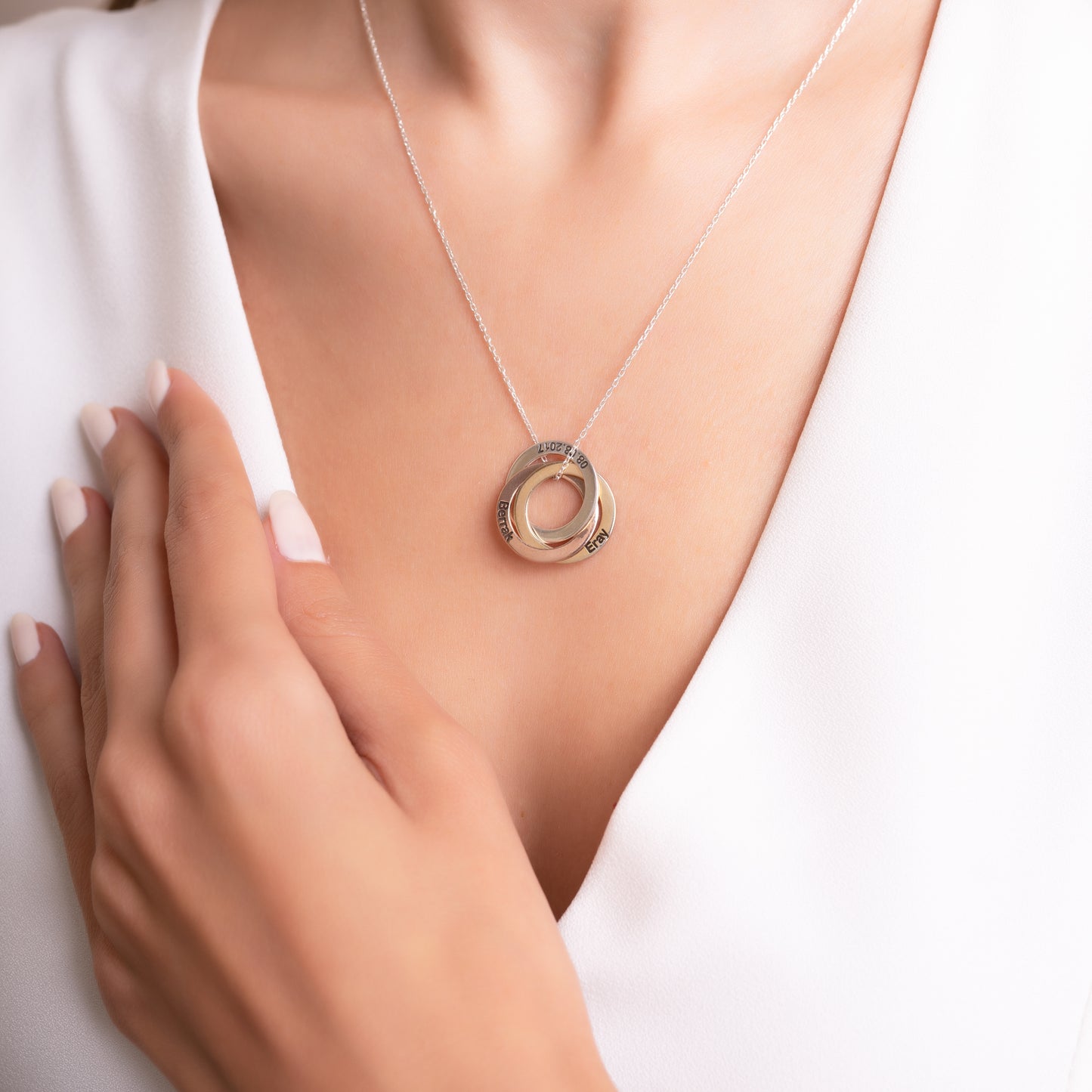 925 Ayar Gümüş Kişiye Özel Üç Halkalı İsim Kolye