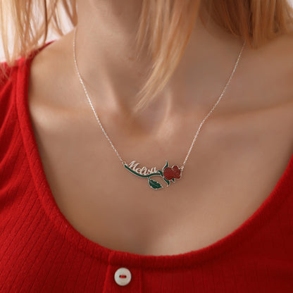 925 Ayar Gümüş Kişiye Özel  Gül Tasarımlı İsim Kolye