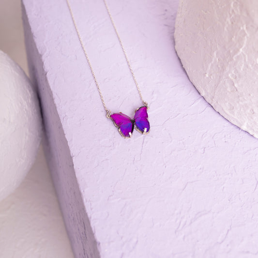 925 Ayar Gümüş Mor Kelebek Tasarımlı Kolye