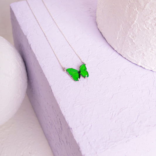 925 Ayar Gümüş Yeşil Kelebek Kolye