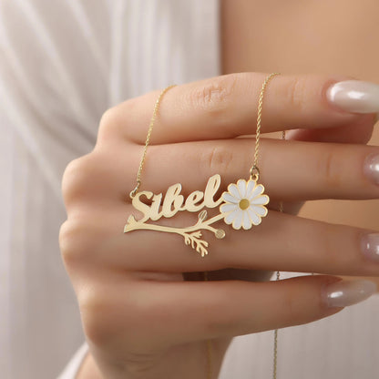 925 Ayar Gümüş Kişiye Özel Papatya Tasarımlı Kolye