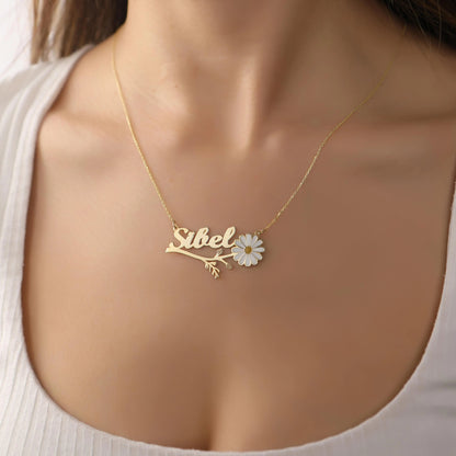 925 Ayar Gümüş Kişiye Özel Papatya Tasarımlı Kolye