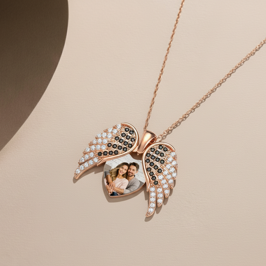 925 Ayar Gümüş Melek Kanat Tasarımlı Kişiye Özel Fotoğraf Kolye