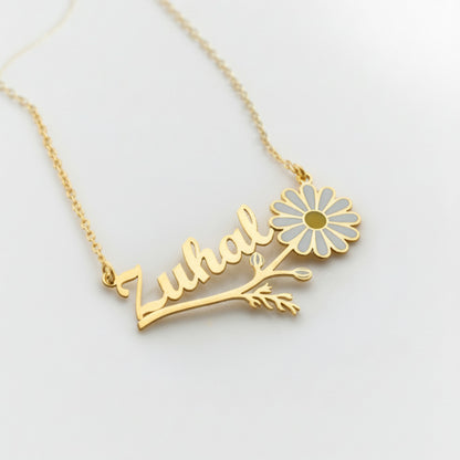 925 Ayar Gümüş Kişiye Özel Papatya Tasarımlı Kolye