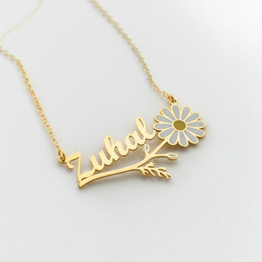 925 Ayar Gümüş Kişiye Özel Papatya Tasarımlı Kolye