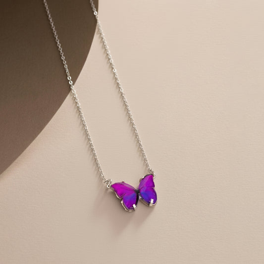 925 Ayar Gümüş Mor Kelebek Tasarımlı Kolye