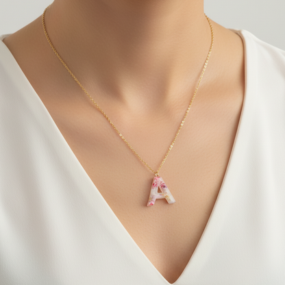 925 Ayar Gümüş Kişiye Özel Çiçek Tasarımlı Harf Kolye