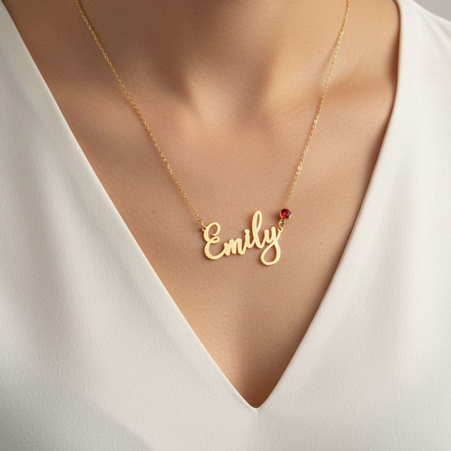 925 Ayar Gümüş Kişiye Özel Doğum Taşlı İsim Kolye