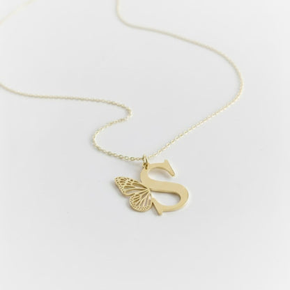 925 Ayar Gümüş Kelebek Tasarımlı Kişiye Özel Harf Kolye