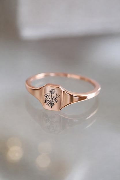Çiçek Baskılı Yüzük – 925 Ayar Gümüş (Silver / Gold / Rose)