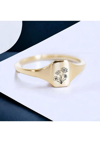 Çiçek Baskılı Yüzük – 925 Ayar Gümüş (Silver / Gold / Rose)