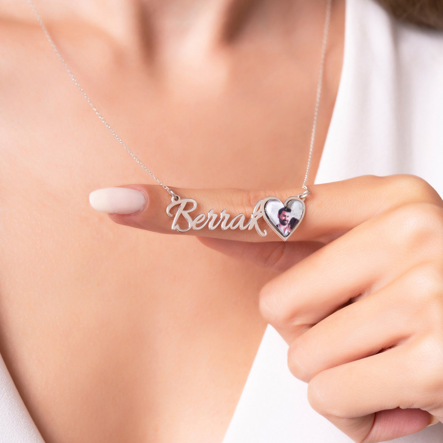 925 Ayar Gümüş Kişiye Özel Fotoğraflı İsim Kolye