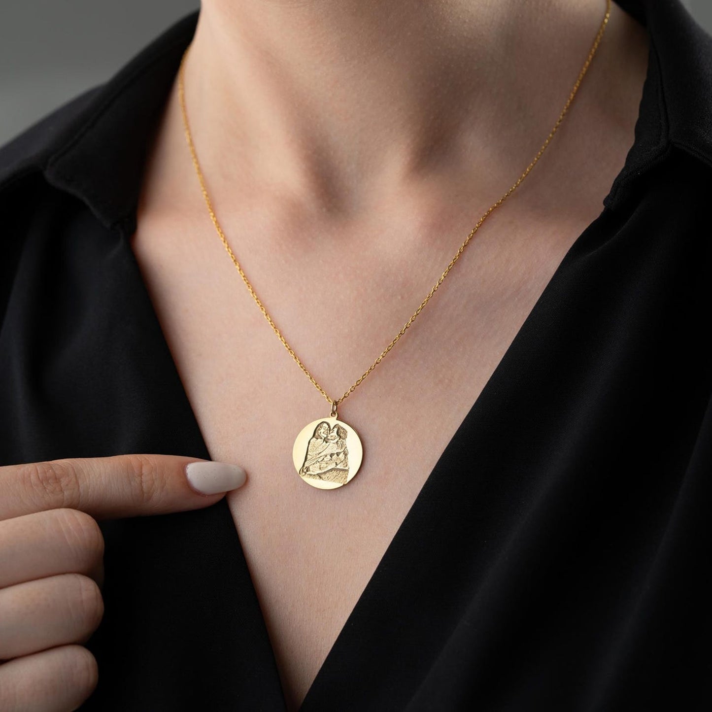 925 Ayar Gümüş Karakalem Çizimli Fotoğraf Kolye